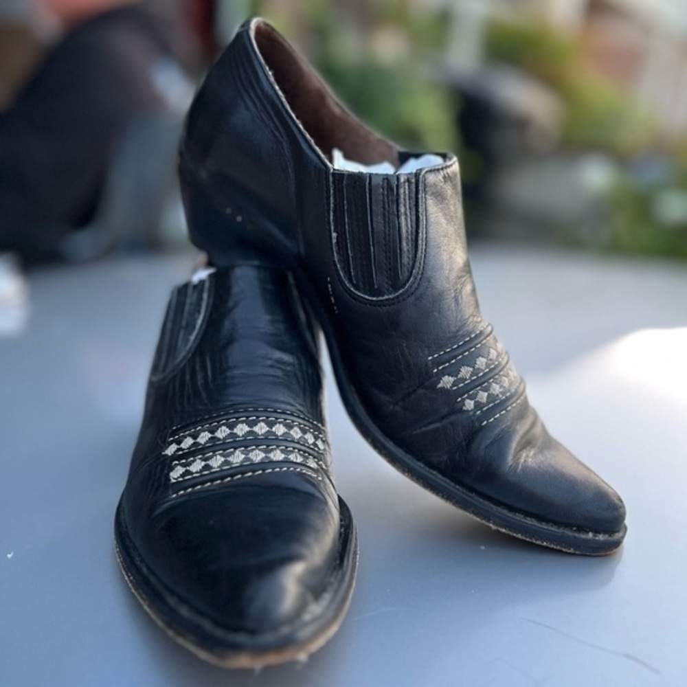 Rare🤠Guess? by Georges Marciano Vintage Black Leather Western Booties SZ 7 OOAK